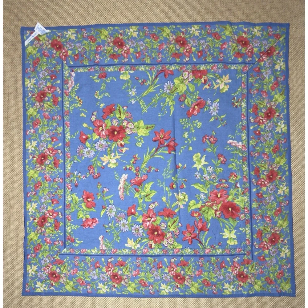 April Cornell Graceful Garden Tablecloth Blue Floral Cloth‎ Square 36x36 Cottage